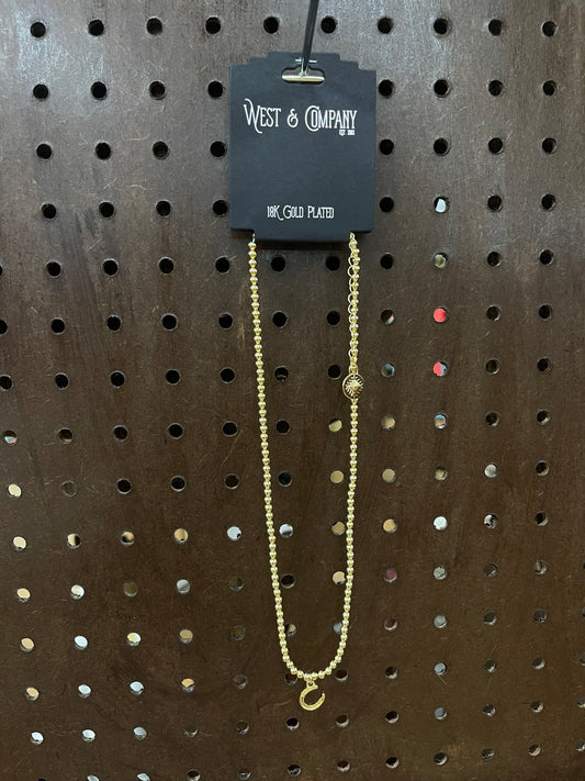 West & Co 18K Gold Plated beaded Necklace With Horse Shoe Charm