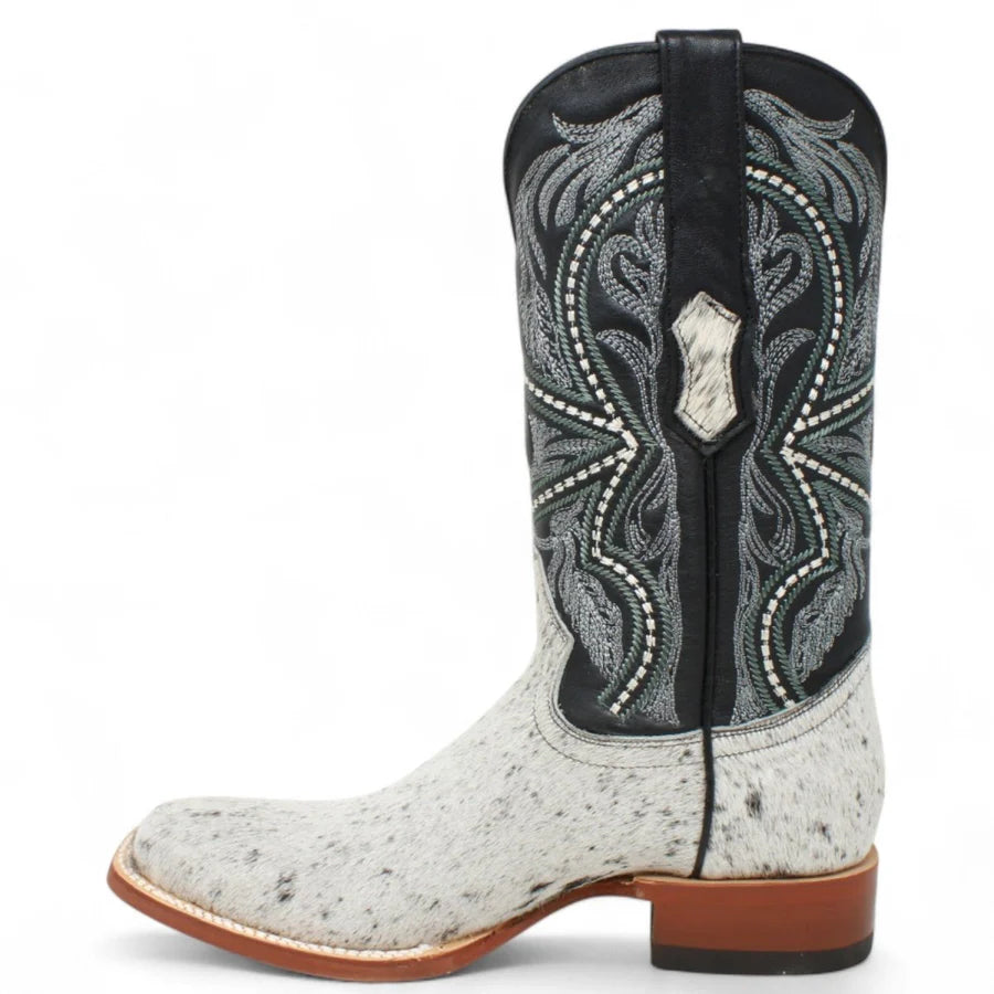 Tanner Mark Men's Square Toe Leather Boots Black & White Hair CowhideTM205579
