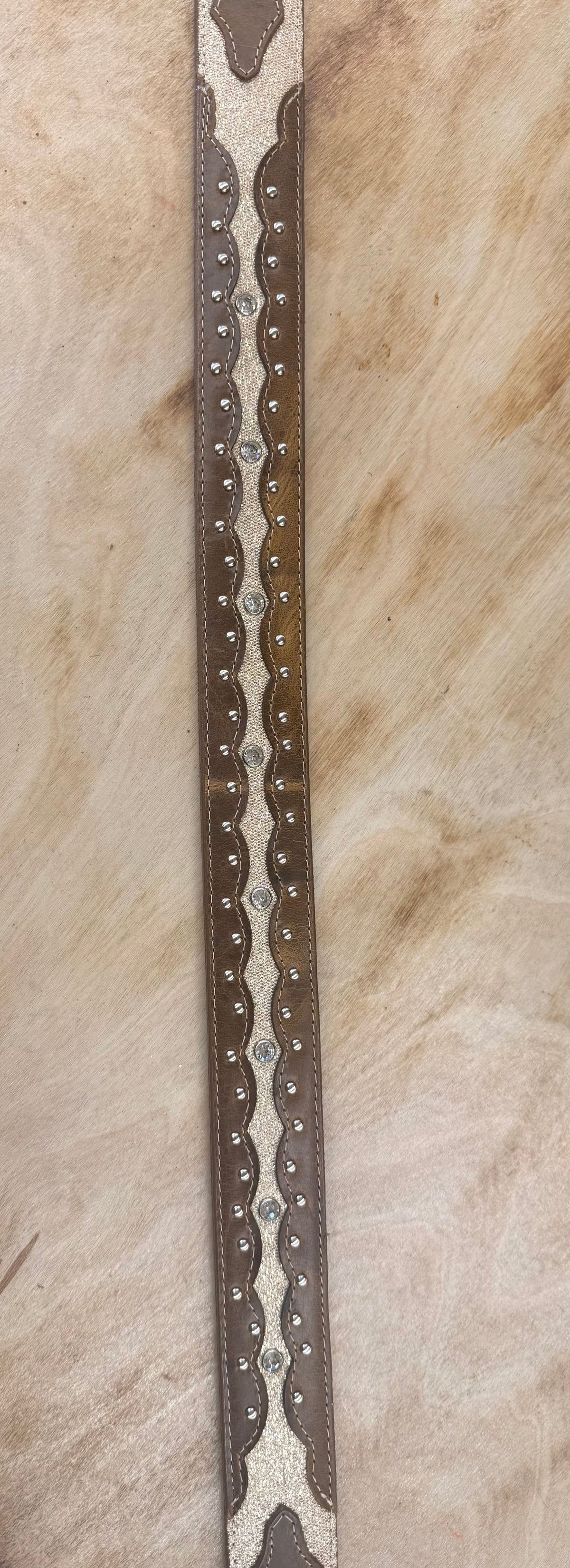 EHWW Women’s Brown/Gold and Rhinestone Leather Belt