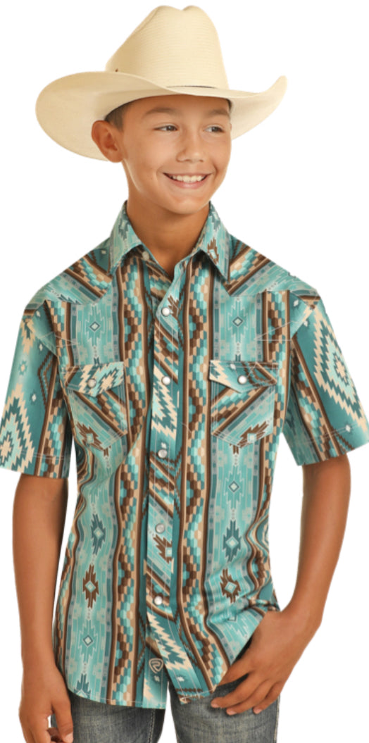 Rock&Roll Boys Aztec Snap SS Turquoise