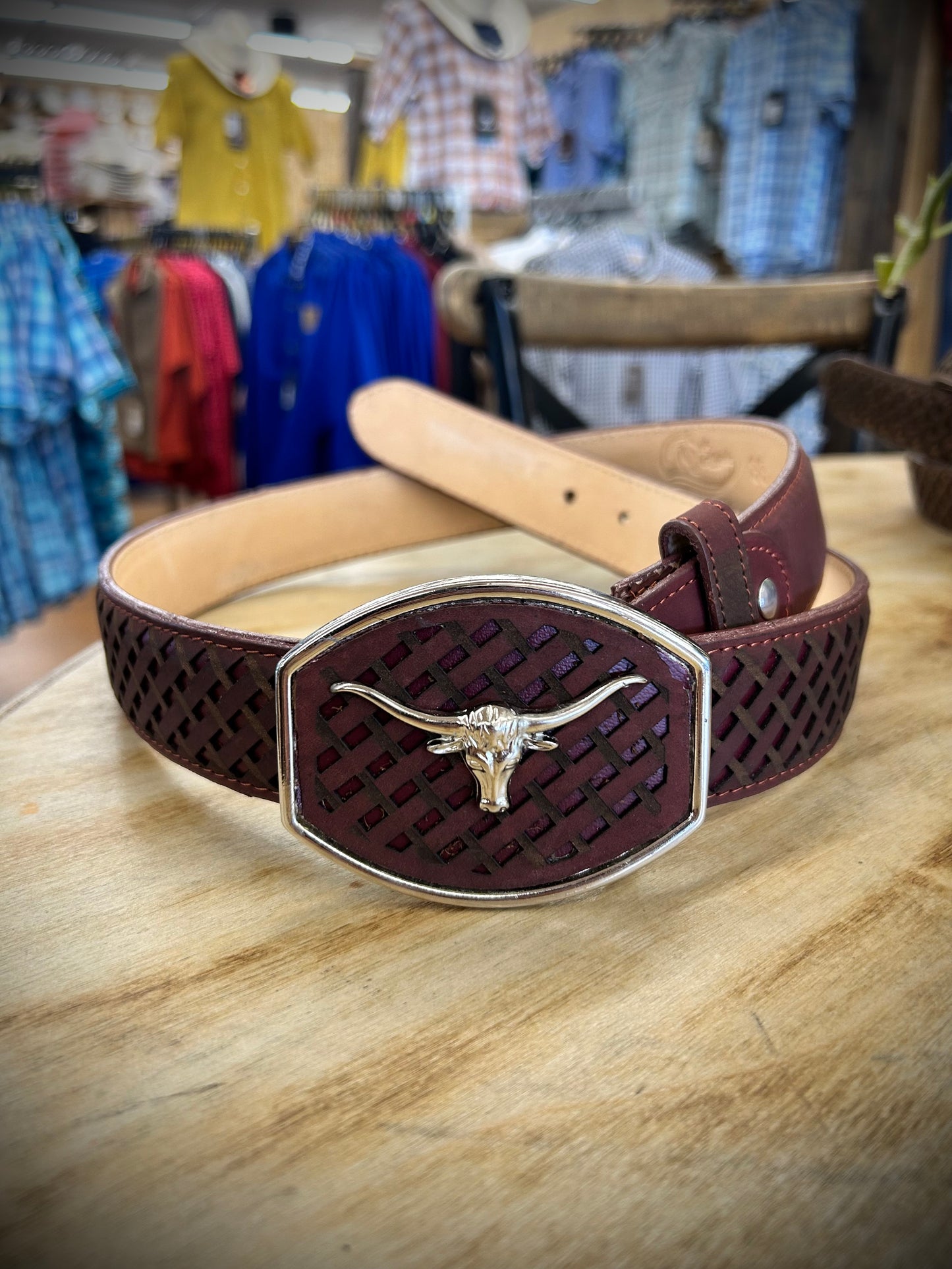 Los Angeles Mens Burgundy Petatillo Cowboy Belt