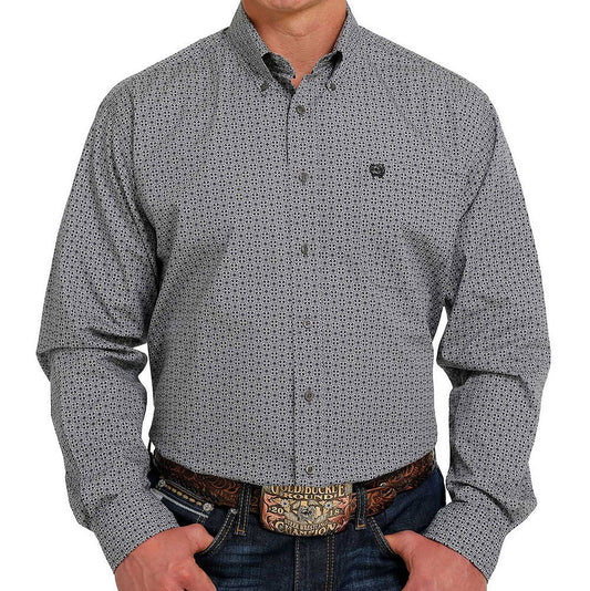 Cinch Men’s Geo Print LS Shirt Light Grey