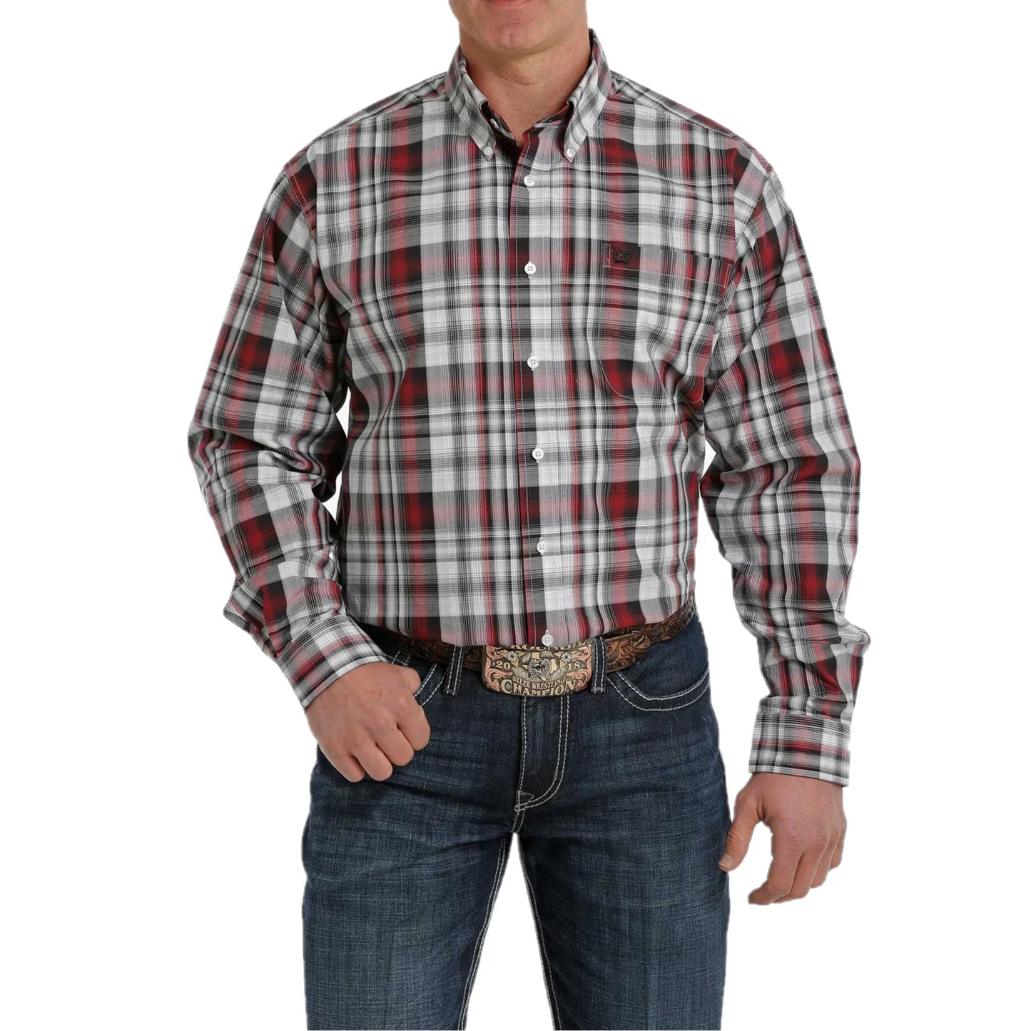 Cinch Men’s Plaid LS Shirt Burgundy