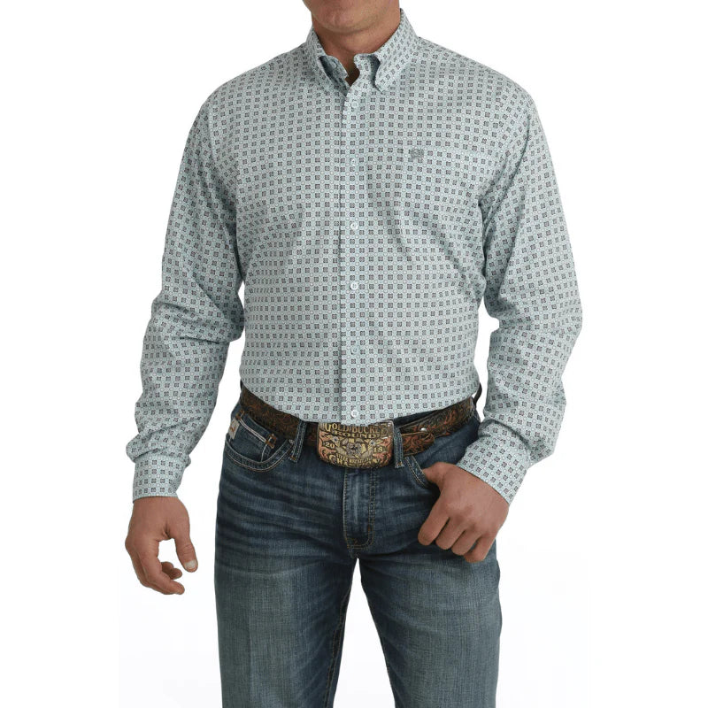 Cinch Men’s GeoPrint LS Light Blue