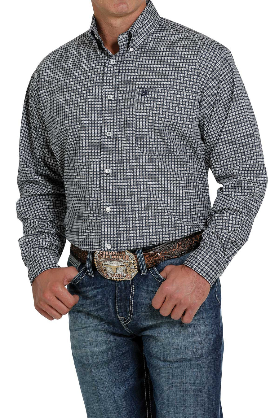 Cinch Men’s GeoPrint LS Navy