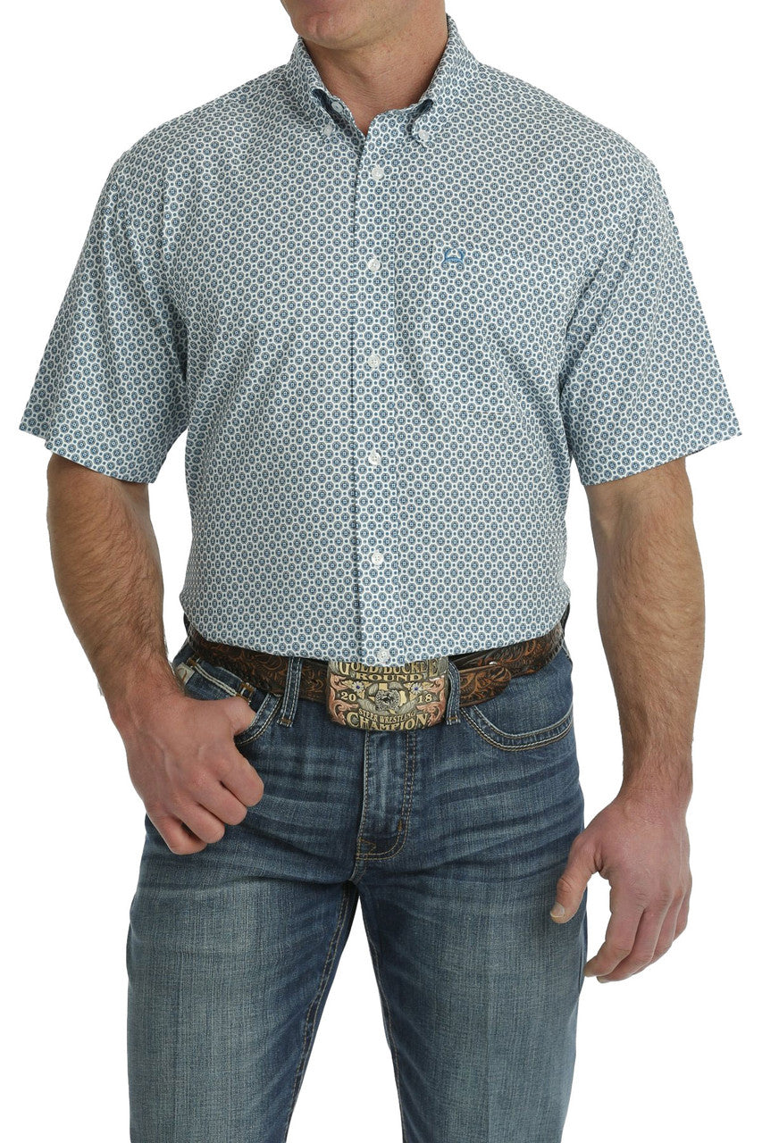 Cinch Men’s ArenaFlex White And Blue SS Shirt