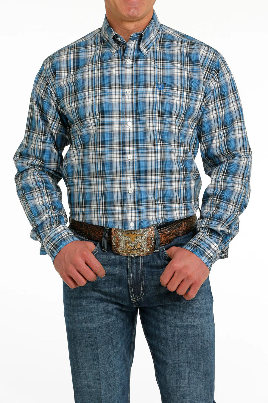 Cinch Men’s Plaid LS Shirt Blue