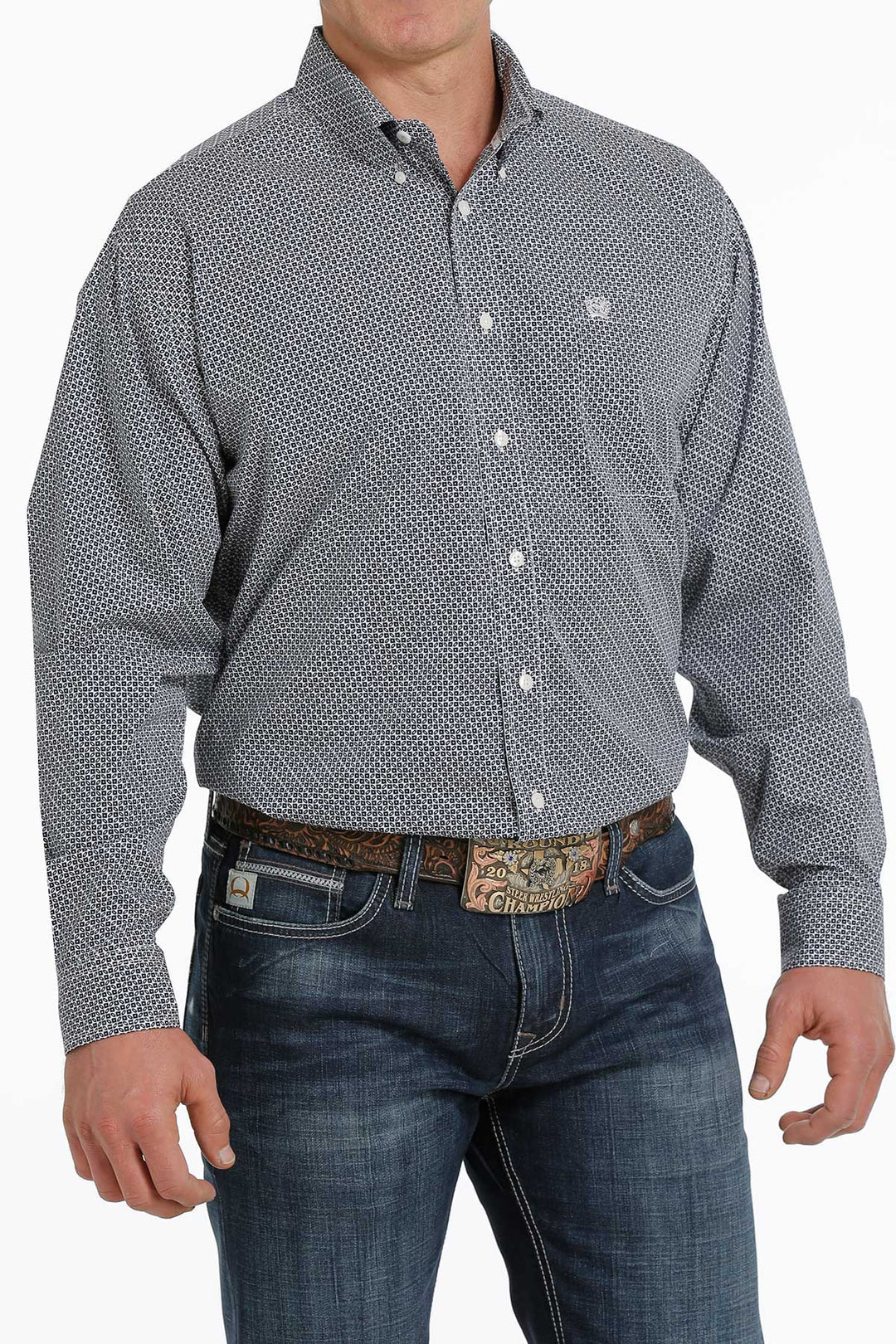 Cinch Men’s GeoPrint LS Navy/White