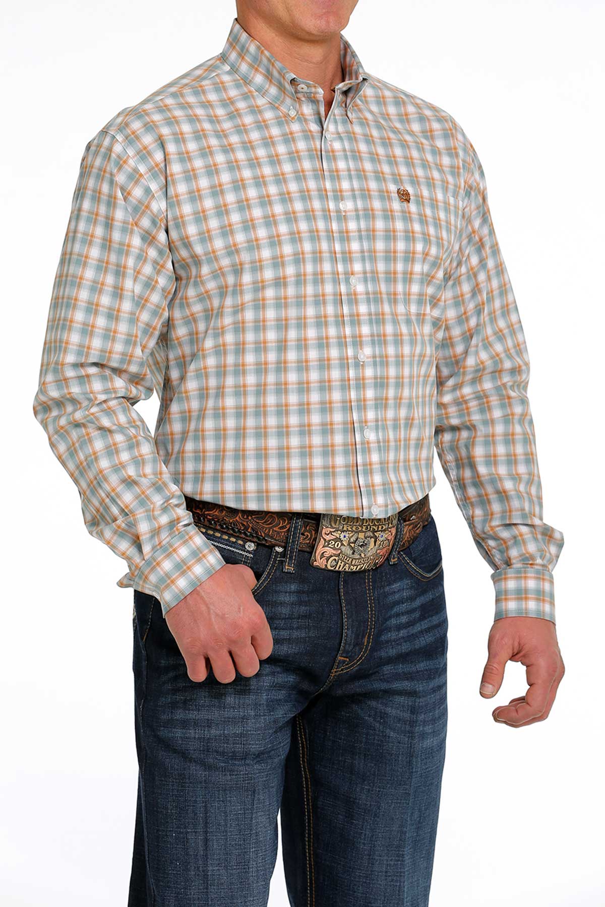 Cinch Men’s Plaid Long sleeve Button Down White