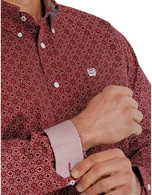 Cinch Men’s Classic Fit Burgundy Western Button Up Shirt