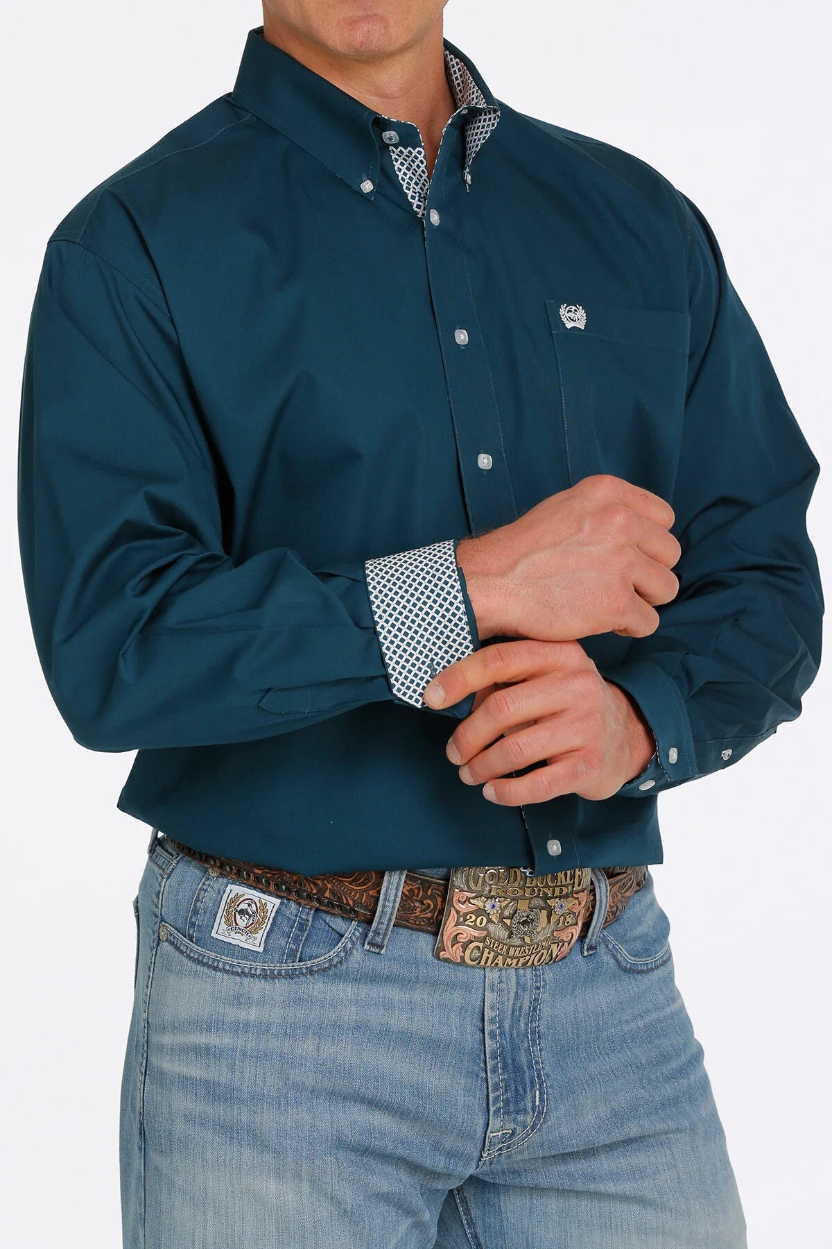 Cinch Men’s Blue Long Sleeve Teal Shirt