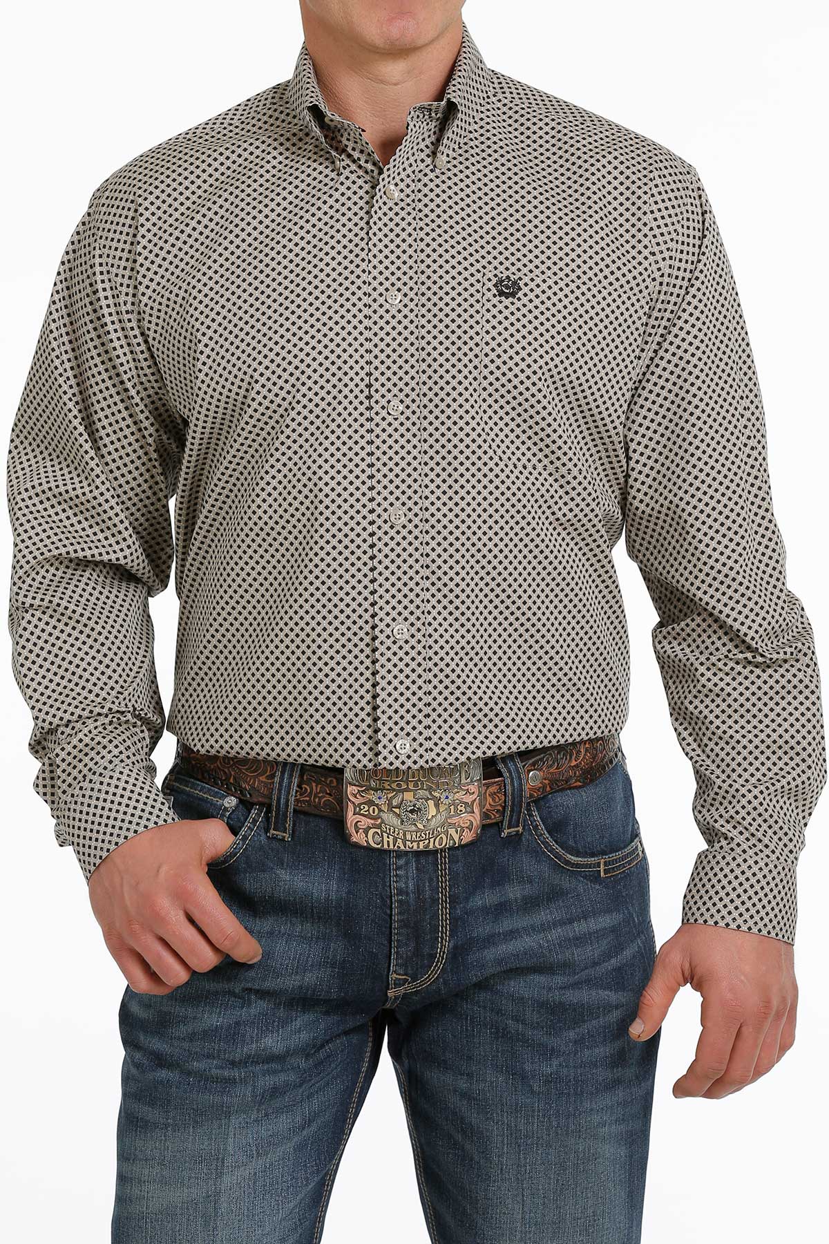 Cinch Classic Fit Khaki Geo Shirt