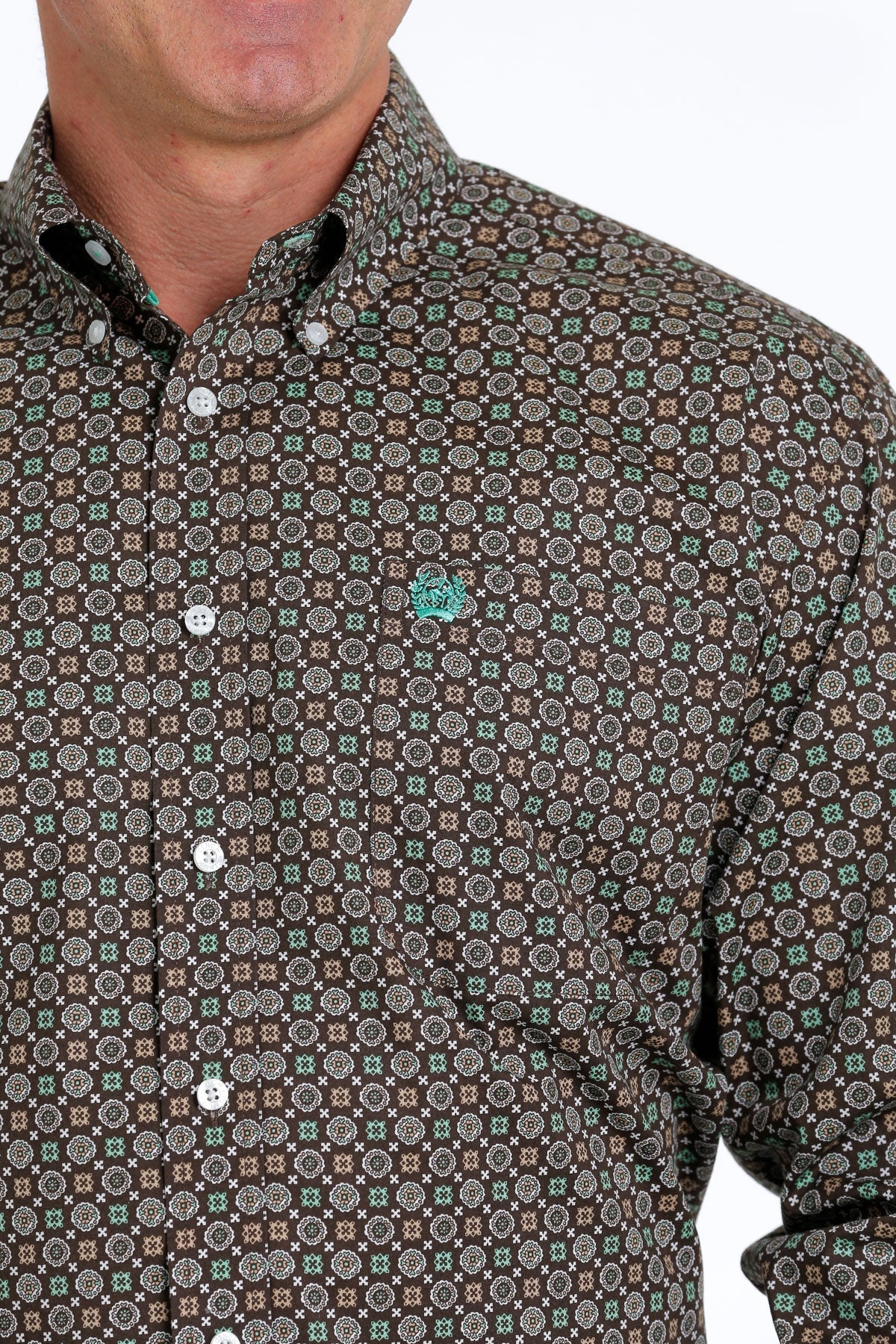 Cinch Stretch Brown Geometric Print - Men’s Shirt
