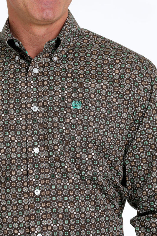 Cinch Stretch Brown Geometric Print - Men’s Shirt