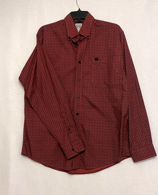 Cinch Men’s Red Geometric Long Sleeve Shirt