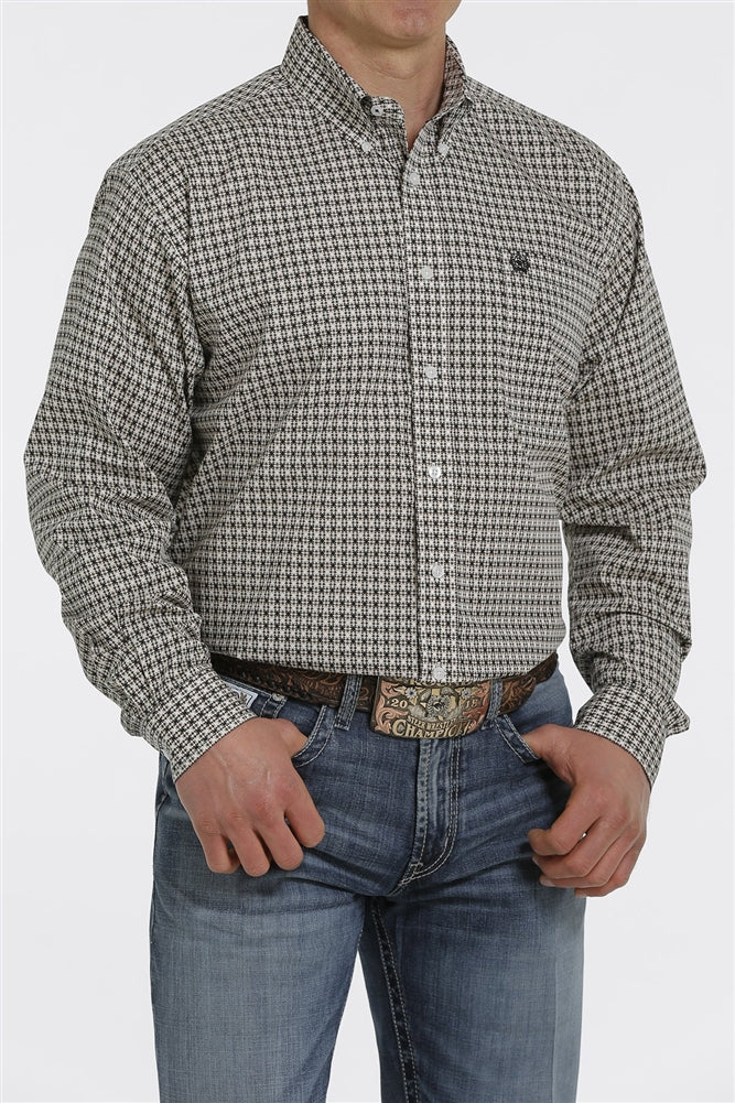 Men’s Cinch Khaki, Black & White Long sleeve Shirt