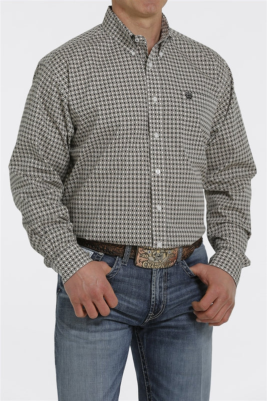 Men’s Cinch Khaki, Black & White Long sleeve Shirt
