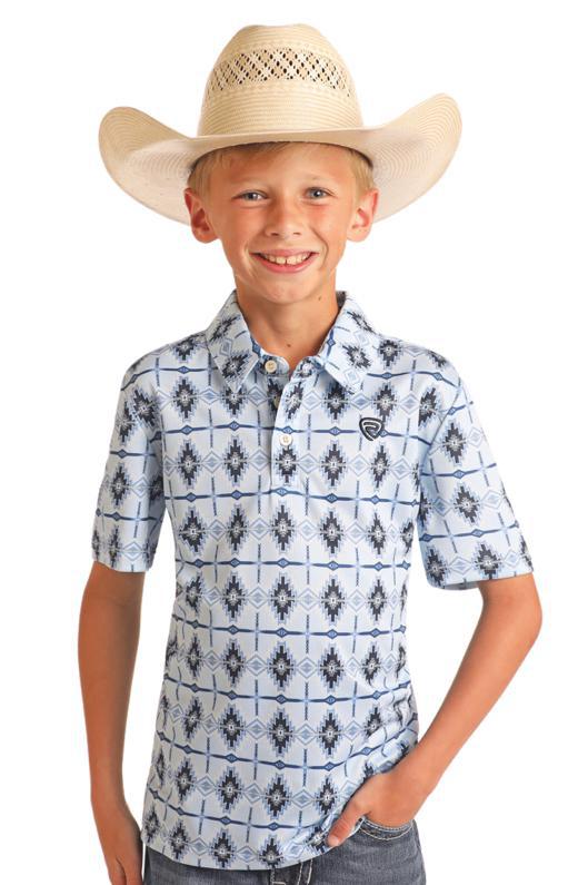 Rock&Roll Denim Boy’s Aztec Print Polo Baby Blue