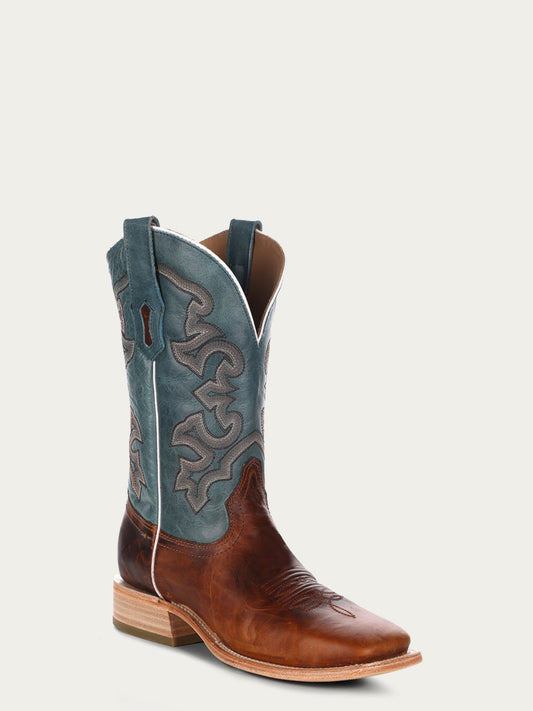 Corral Men’s Blue and Honey Embroidery Square Toe Cowboy Boot