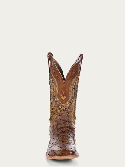 Corral Men’s Brown Embroidery-Quill Ostrich Square Toe Cowboy Boot