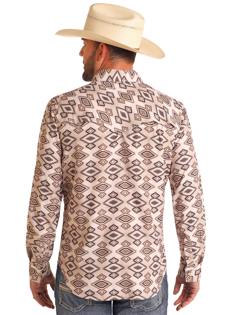 Rock&Roll Denim Tek Western Tan Aztec Diamond LS Shirt