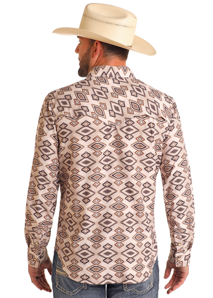 Rock&Roll Denim Tek Western Tan Aztec Diamond LS Shirt