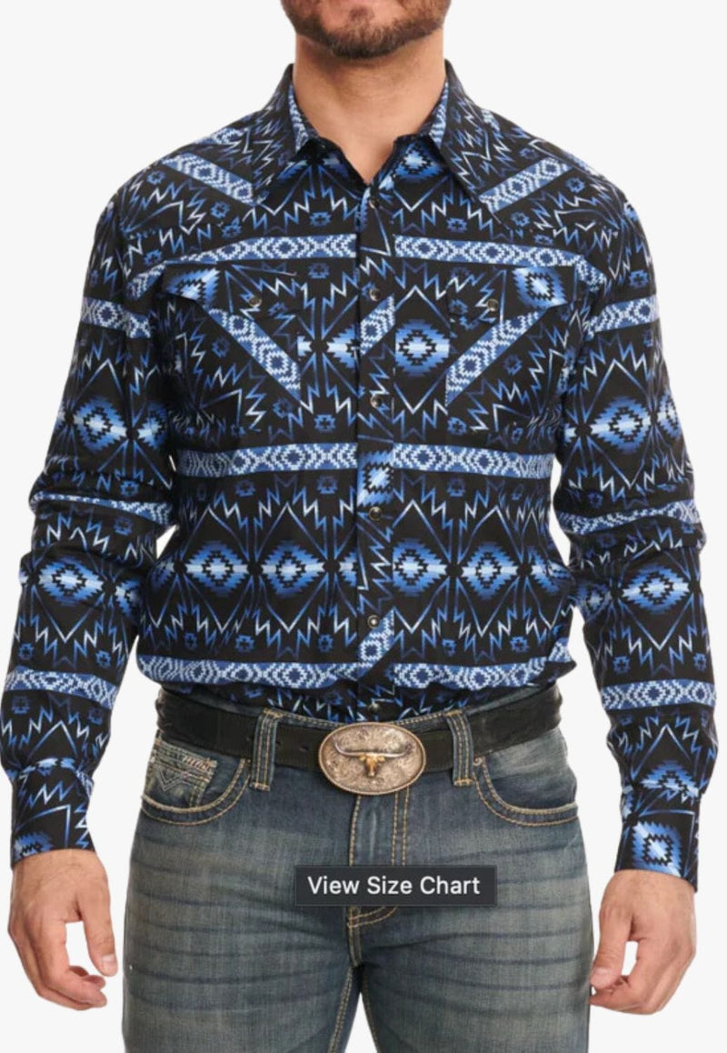 Rock&Roll Men’s Aztec Snap LS Shirt Blue