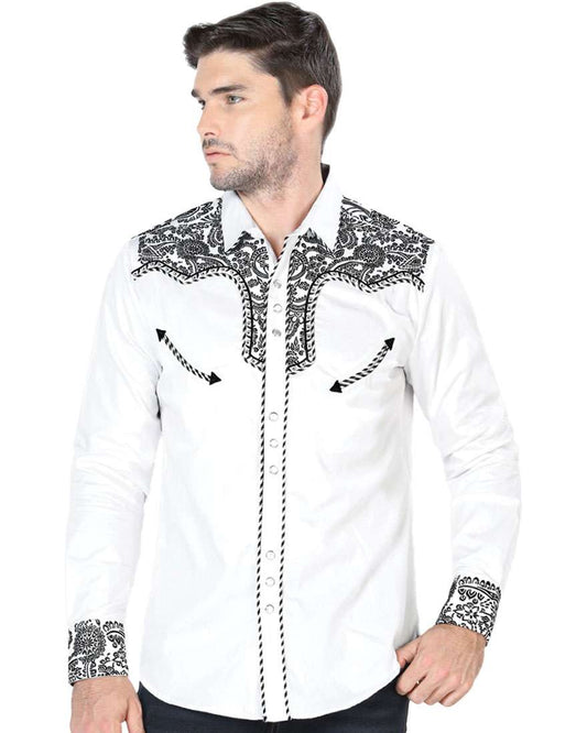 Lamasani Men’s White Western Embroidered Shirt