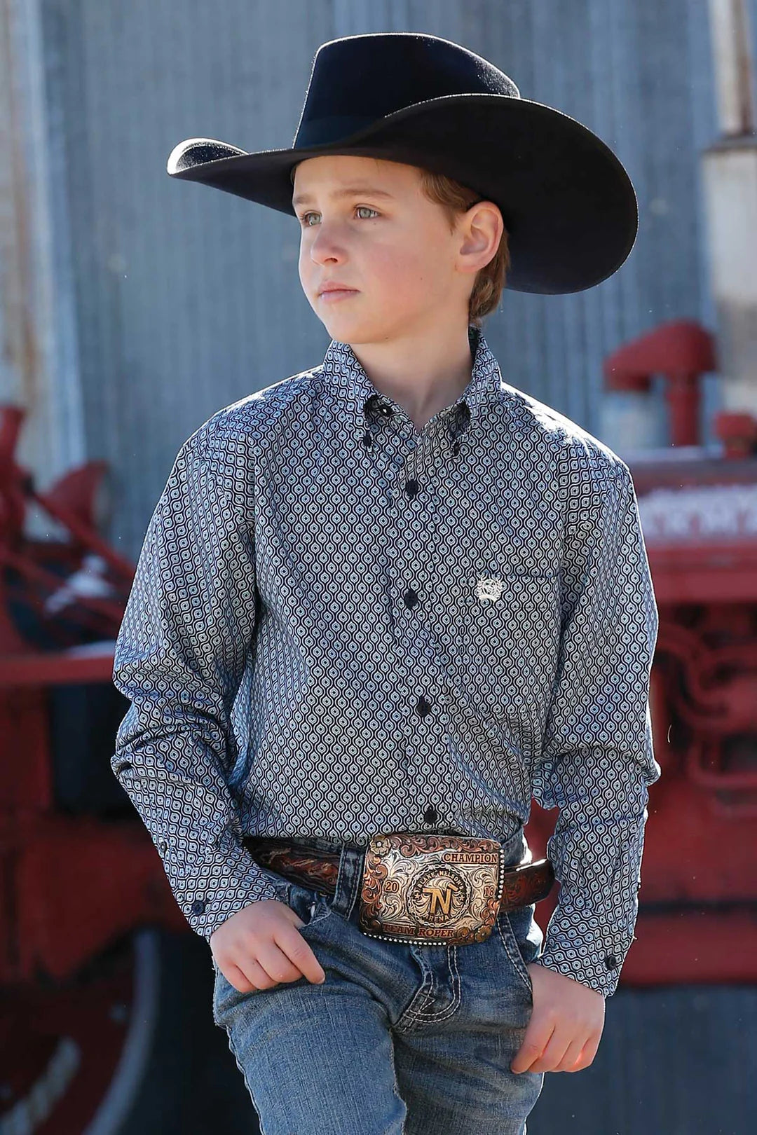 Cinch Boys Navy Print LS Shirt Navy
