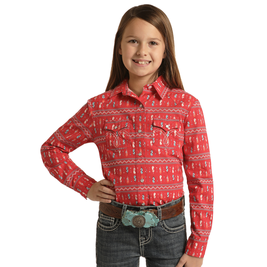 Panhandle Girls WL LS Snap Shirt Red