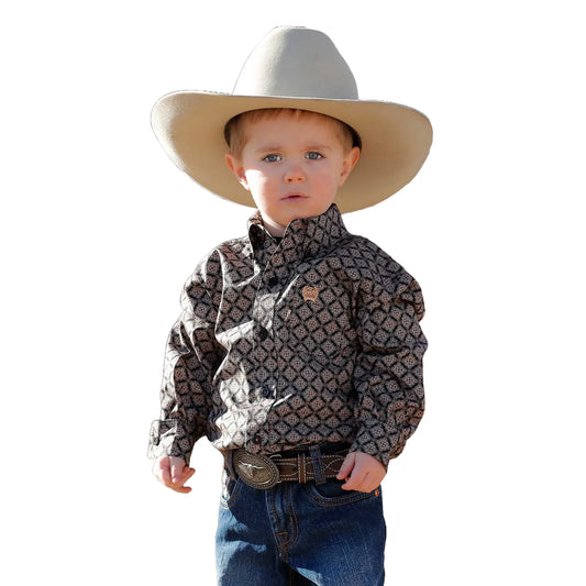 Cinch Boys Diamond Printed LS Shirt Black