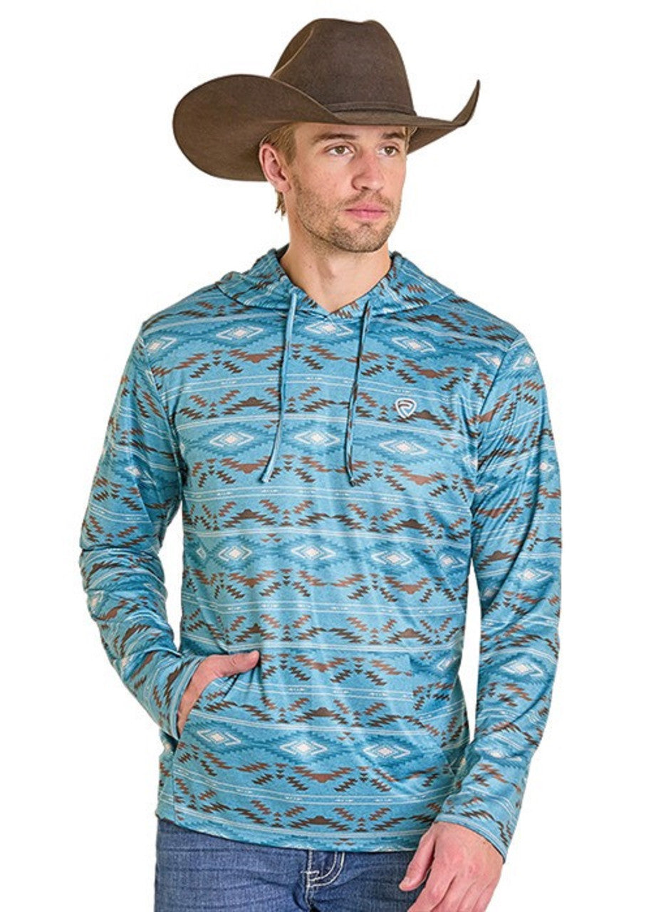 Rock & Roll Aztec Mesh Hoodie Turquoise Men Sweater BM94T07697
