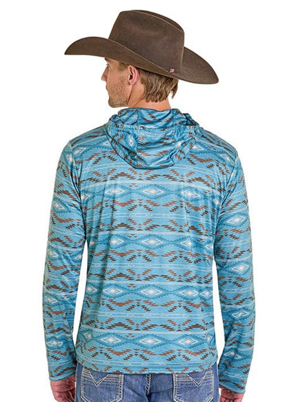 Rock & Roll Aztec Mesh Hoodie Turquoise Men Sweater BM94T07697