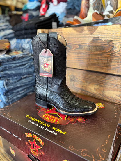 Los Altos Men’s Caiman Tail Black Leather Sole Square Toe