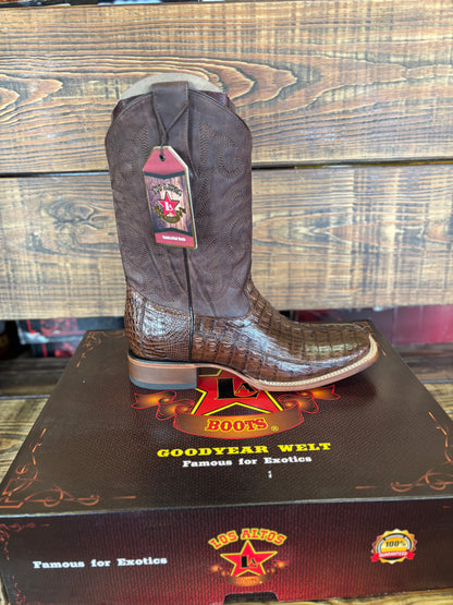 Los Altos Men’s Caiman Tail Brown Leather Sole Square Toe Western Boot