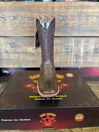 Los Altos Men’s Caiman Tail Brown Leather Sole Square Toe Western Boot