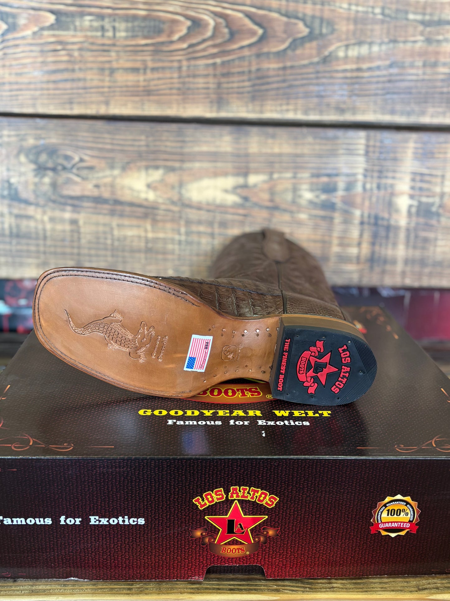 Los Altos Men’s Caiman Tail Brown Leather Sole Square Toe Western Boot