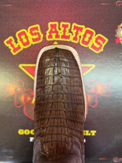 Los Altos Men’s Caiman Tail Brown Leather Sole Square Toe Western Boot
