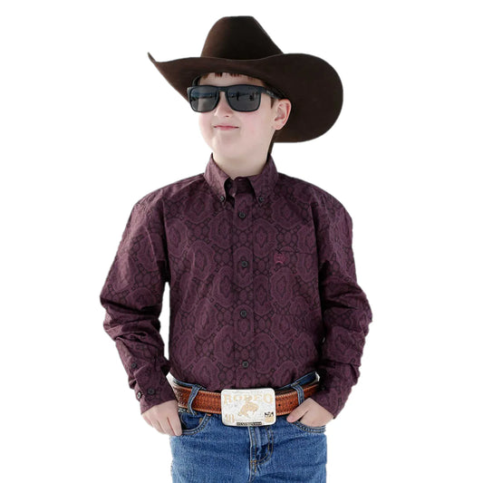 Cinch Boys GeoPrint Button Down Shirt Dark Purple