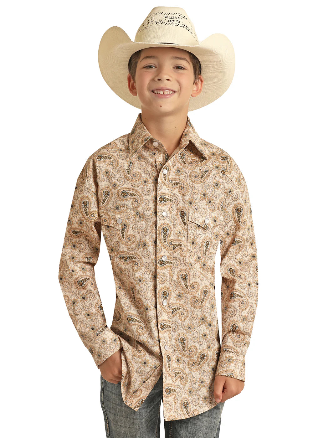 Rock&Roll Boys Paisley Snap LS Shirt Brown