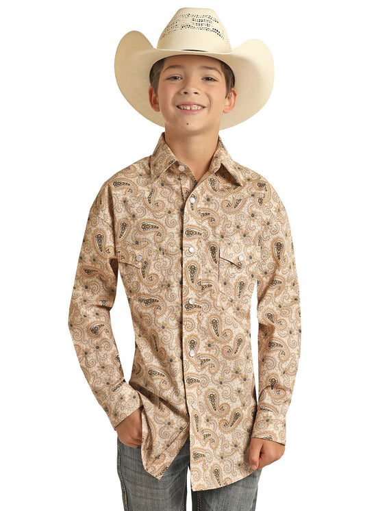 Rock&Roll Boys Paisley Snap LS Shirt Brown