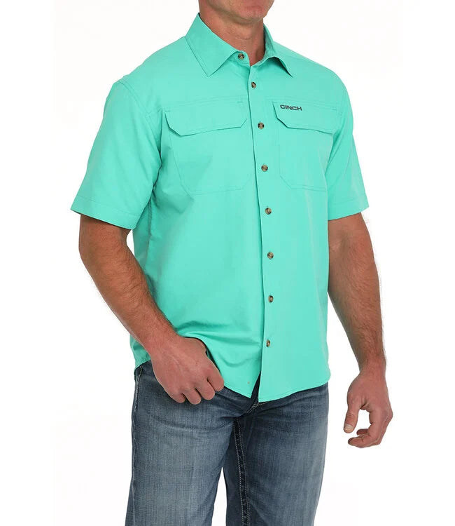 Cinch Mens ArenaFlex Button Up SS Turquoise