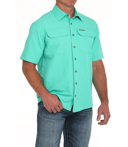Cinch Mens ArenaFlex Button Up SS Turquoise