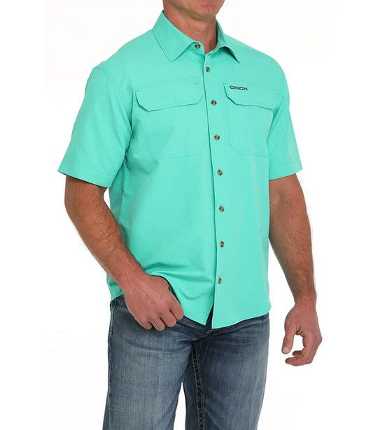 Cinch Mens ArenaFlex Button Up SS Turquoise