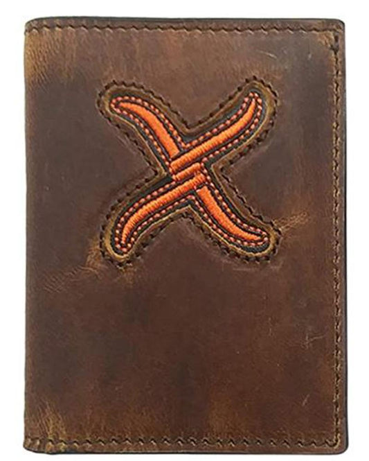 Twisted X Distressed Bomber Orange Trifold Wallet
