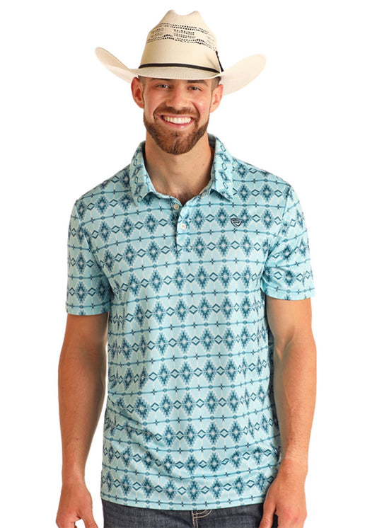 Rock&Roll Men’s Aqua Aztec Polo