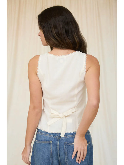 Women’s Scallop Lace Trim Button Down Sleeveless Vest Top
