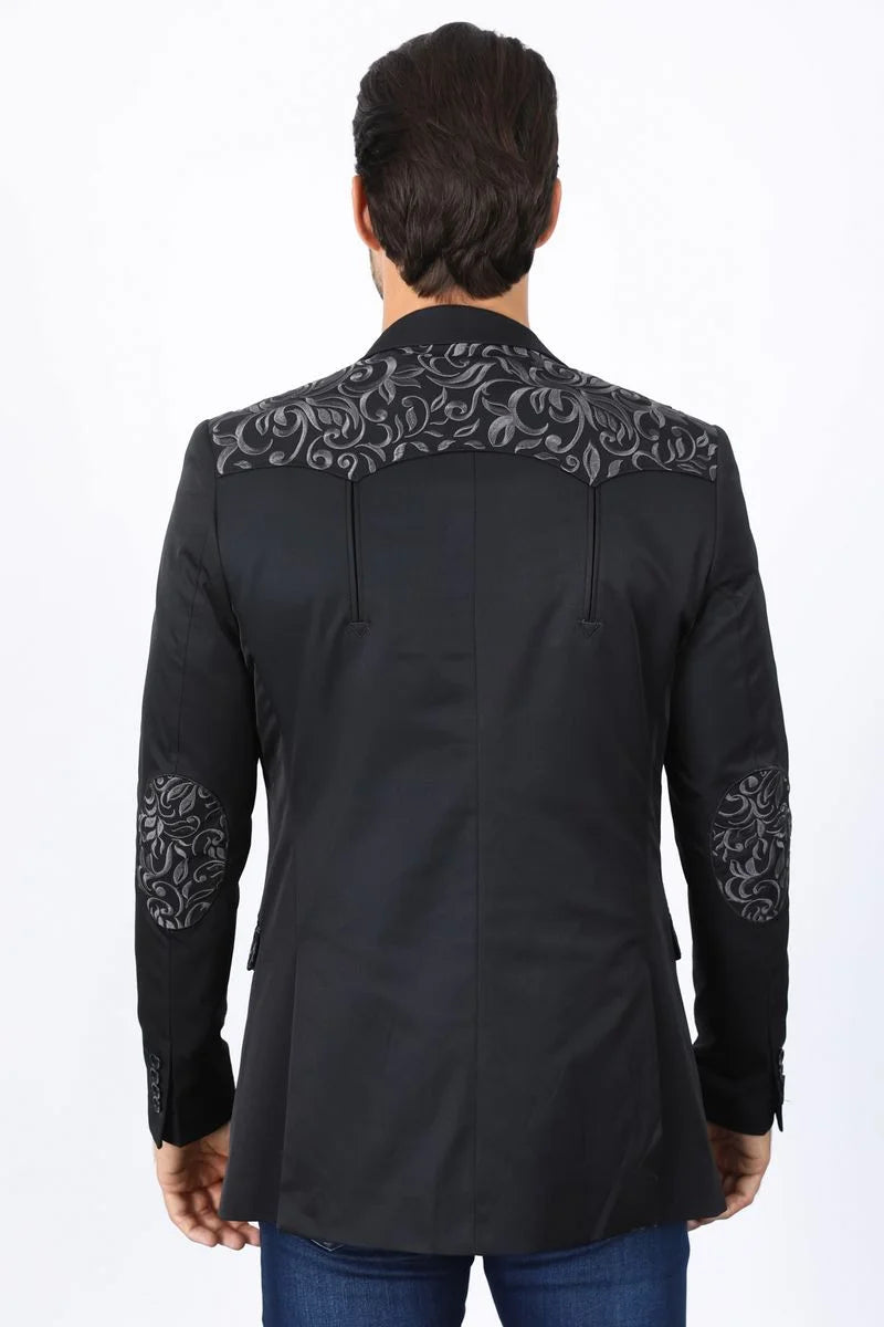Platini Mens Embroidery Fashion Black Blazer EBZ10138