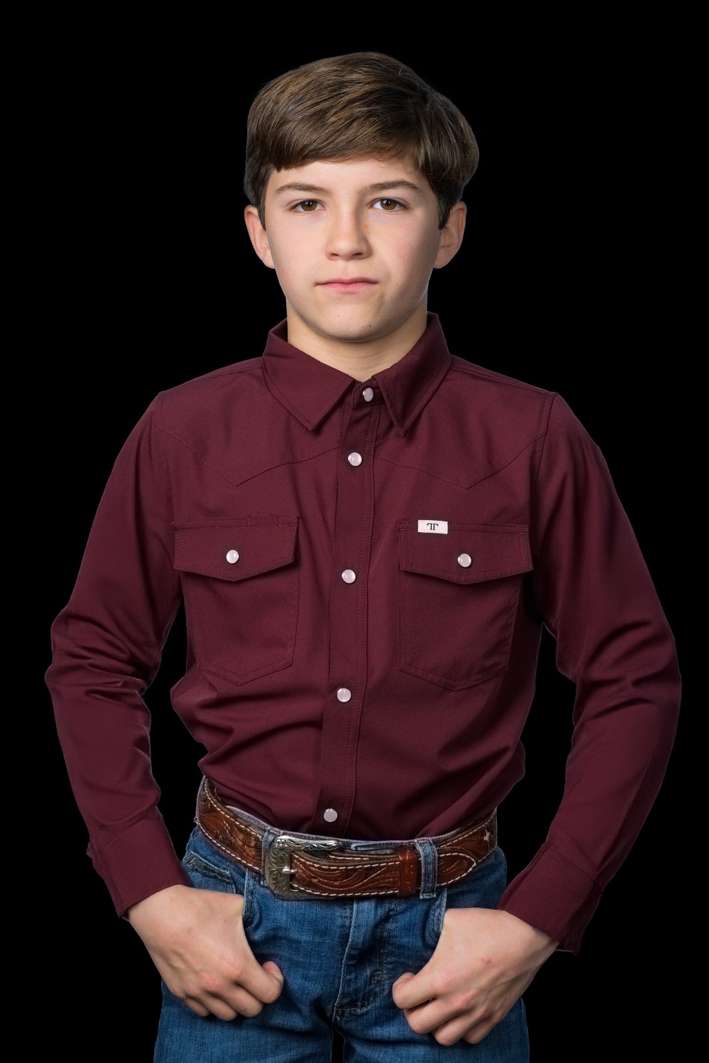 Ferrell CORE - Kid’s Maroon Long Sleeve  Snap Shirt