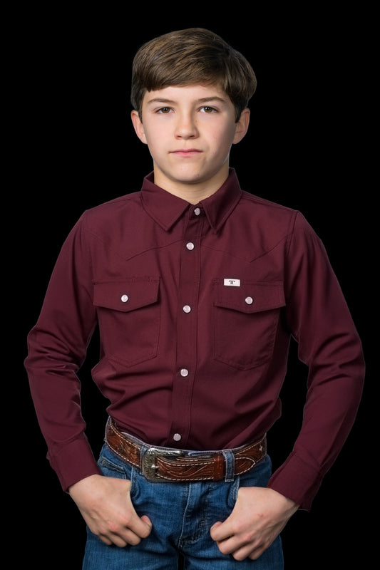 Ferrell CORE - Kid’s Maroon Long Sleeve  Snap Shirt